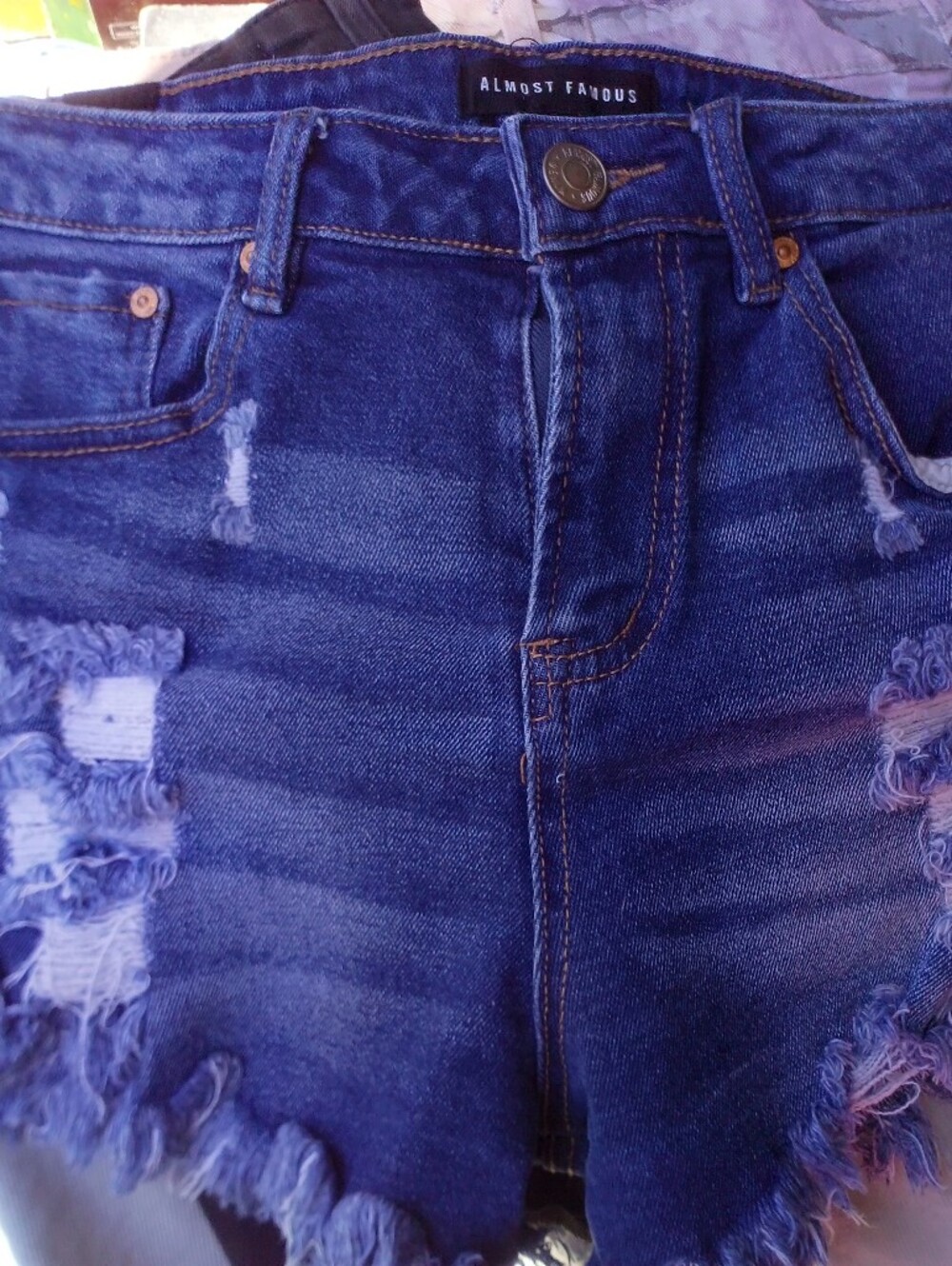 Distressed Dark Blue Denim Shorts